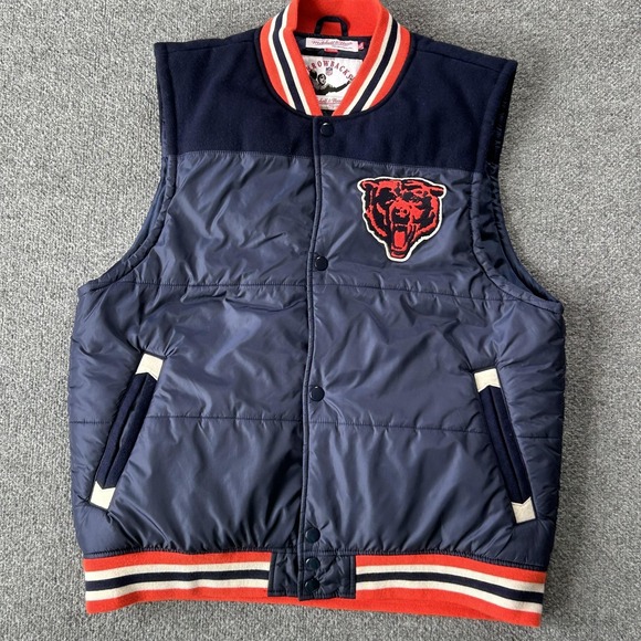 Chicago Bears Vest Mens XL Blue NFL Football Mitchell & Ness Puffer Throwback